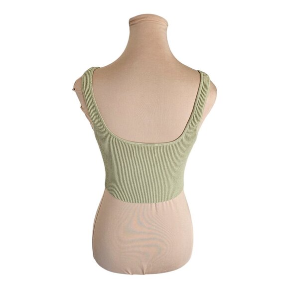 Babaton Aritzia Ribbed Sculpt Knit Green Cropped Top Sz M - Picture 3 of 6